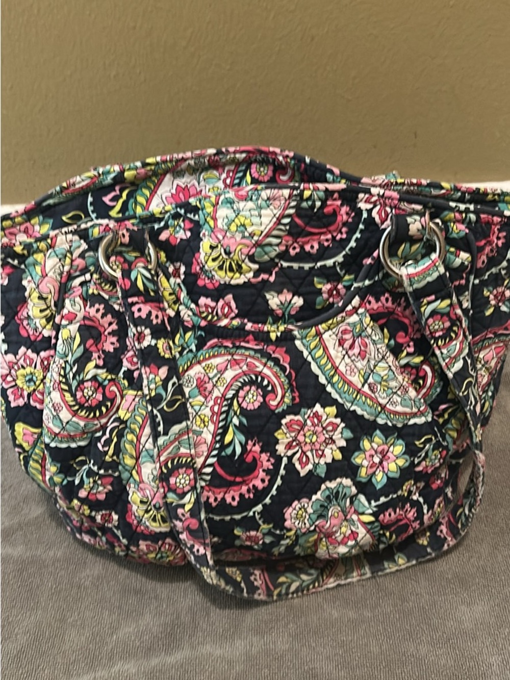 Vera Bradley Navy Pink Green Paisley Quilted Shoulder Bag
